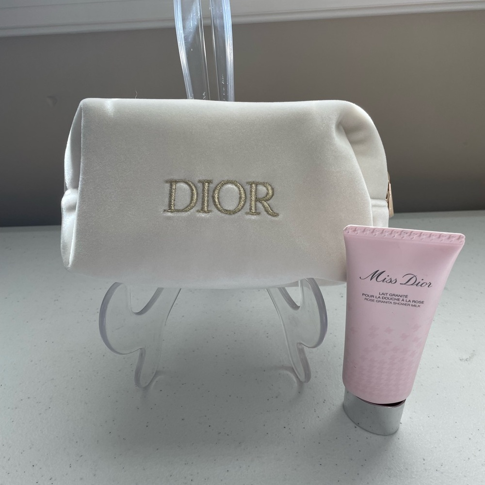 Christian Dior Ivory Velour Cosmetic Pouch with Miss Dior Shower Milk - Picture 2 of 13